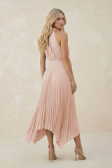 Halter Neck Pleated A-Line Chiffon Bridesmaid Dress in Pale Blush
