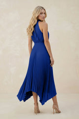 Halter Neck Pleated A-Line Chiffon Bridesmaid Dress in Royal Blue