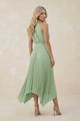 Halter Neck Pleated A-Line Chiffon Bridesmaid Dress in Sage