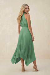 Halter Neck Pleated A-Line Chiffon Bridesmaid Dress in Sea Glass