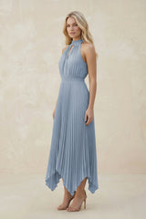 Halter Neck Pleated A-Line Chiffon Bridesmaid Dress in Twilight