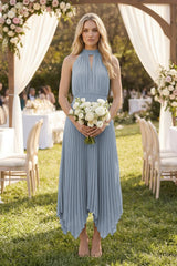 Halter Neck Pleated A-Line Chiffon Bridesmaid Dress in Twilight