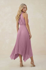 Halter Neck Pleated A-Line Chiffon Bridesmaid Dress in Vintage Mauve