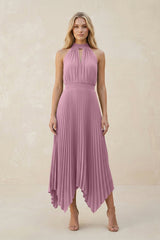 Halter Neck Pleated A-Line Chiffon Bridesmaid Dress in Vintage Mauve