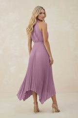 Halter Neck Pleated A-Line Chiffon Bridesmaid Dress in Wisteria