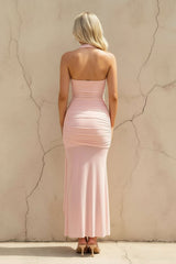 Halter Ruched Maxi Dress in Pink