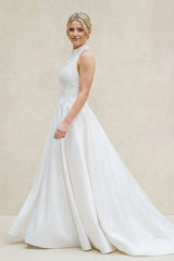 Halter Neck A-Line Satin Wedding Dress in White
