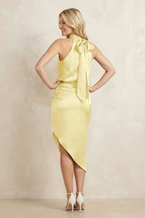 High Neck Sheath Ruched Bridesmaid Dress With Bow in Buttercup