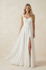 Ivory Chiffon A-Line Sweetheart Wedding Dress With Slit
