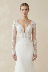 Ivory Lace Long Sleeves Mermaid Wedding Dress