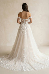 Ivory Off-the-Shoulder Tulle A-Line Wedding Dress