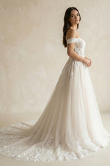 Ivory Off-the-Shoulder Tulle A-Line Wedding Dress