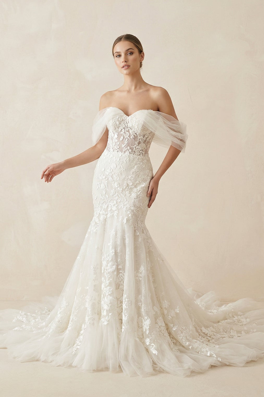 Off-the-Shoulder Lace Mermaid Wedding Dress