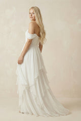 Off-the-Shoulder Asymmetric Chiffon A-Line Wedding Dress