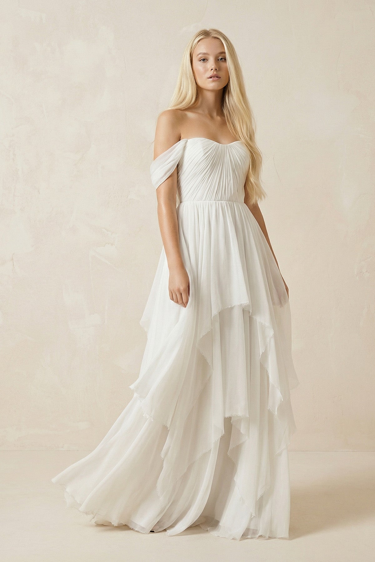 Off-the-Shoulder Asymmetric Chiffon A-Line Wedding Dress