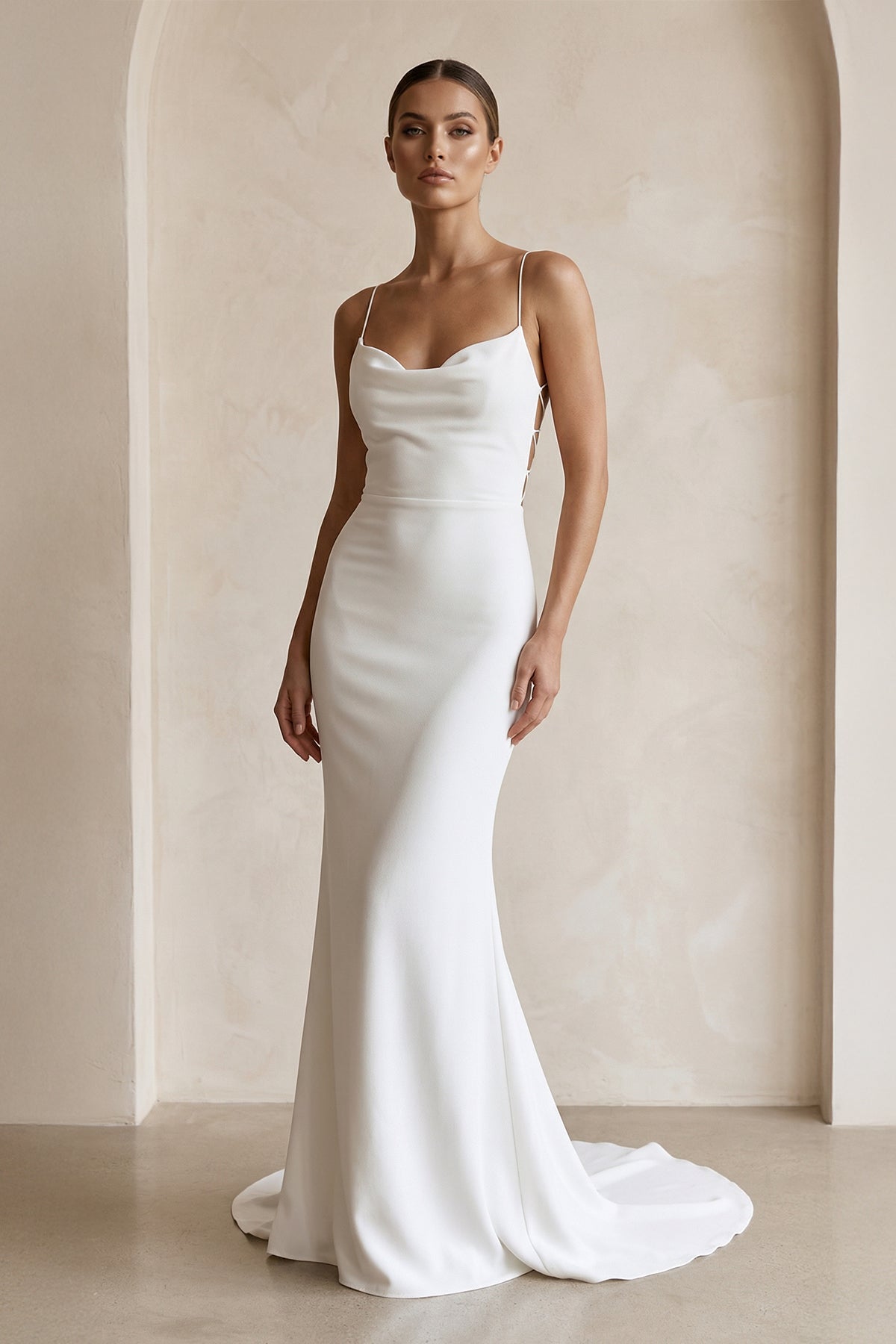 Ivory Satin Mermaid Lace-up Back Wedding Dress in White