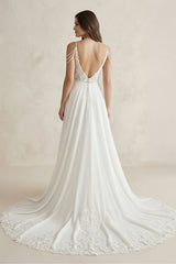 Lace Chiffon A-Line Off-the-Shoulder Wedding Dress in White
