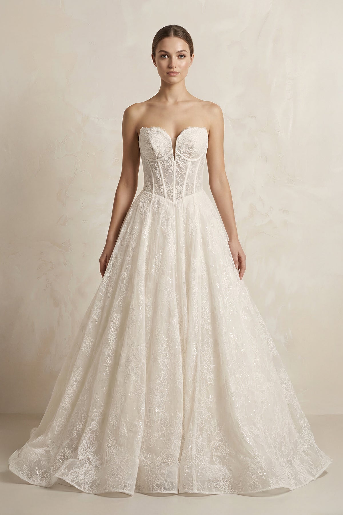 Lace Sweetheart Corset A-Line Wedding Dress in Ivory