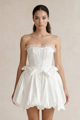 Lace-up Strapless Taffeta A-Line Wedding Dress With Bow in Ivory