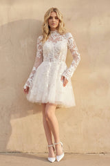 Long Sleeves A Line Lace Wedding Dress in Ivory
