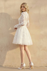 Long Sleeves A Line Lace Wedding Dress in Ivory
