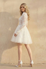 Long Sleeves A Line Lace Wedding Dress in Ivory