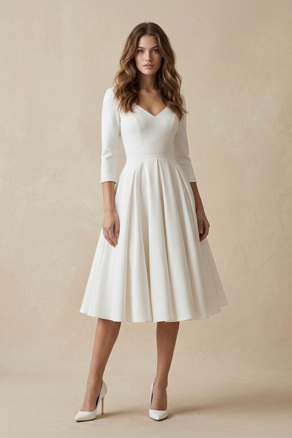 Long Sleeves A Line Satin Wedding Dress in White