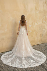 Long Sleeves Mermaid Lace Wedding Dress in Ivory
