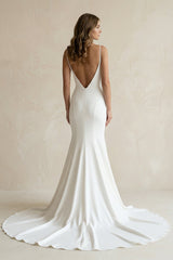 Mermaid Backless Satin Wedding Dress in White