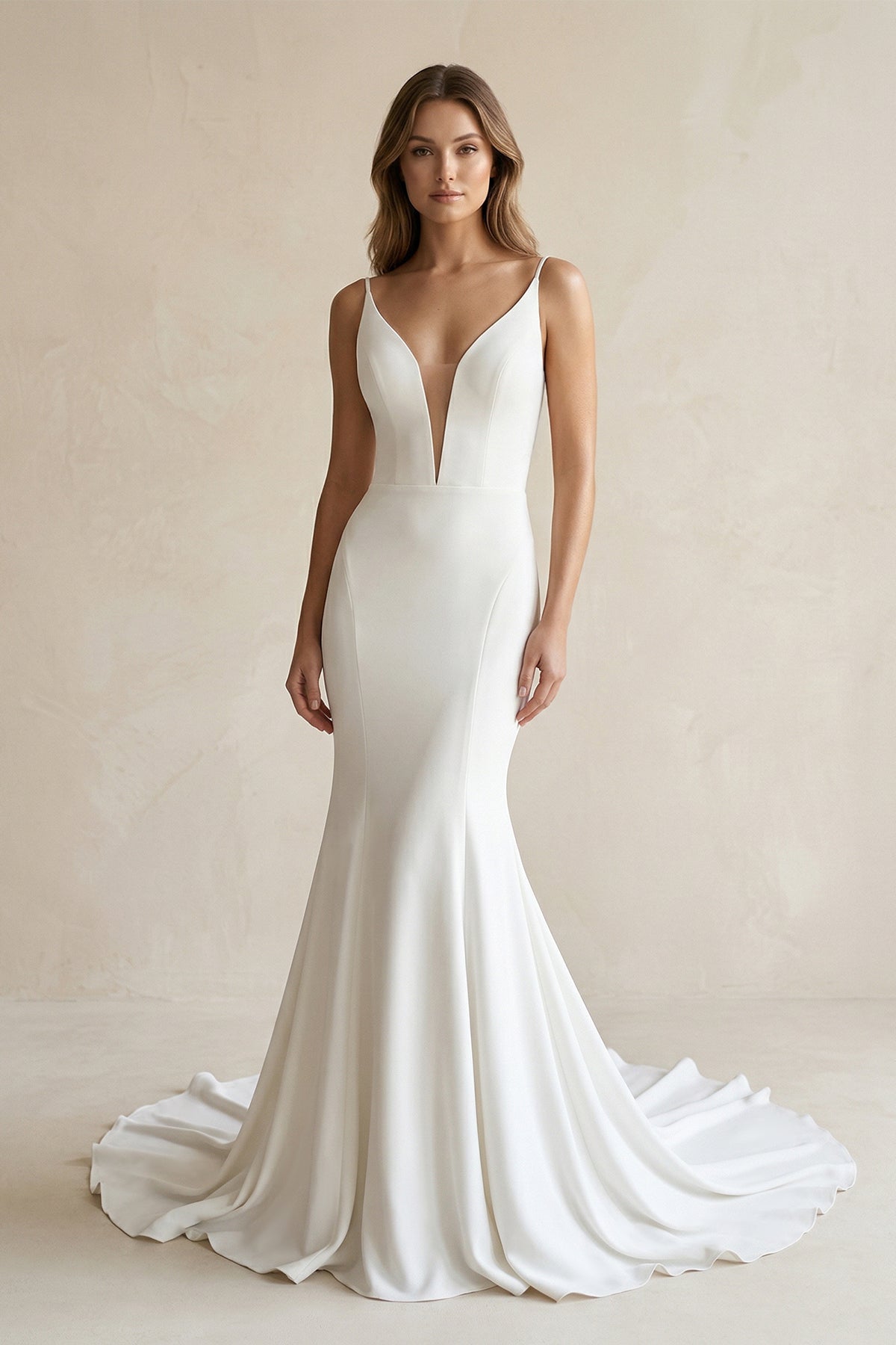 Mermaid Backless Satin Wedding Dress in White