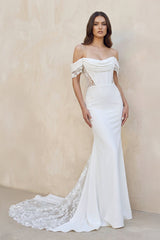 Mermaid Lace Off-the-Shoulder Wedding Dress in White