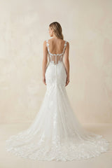 Mermaid Lace Spaghetti Straps Wedding Dress in White