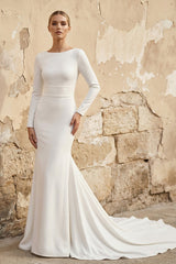 Mermaid Long Sleeves Satin Wedding Dress in Ivory