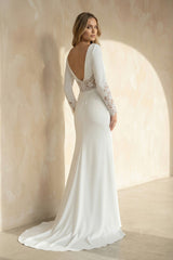 Mermaid Long Sleeves Satin V-Neck Wedding Dress