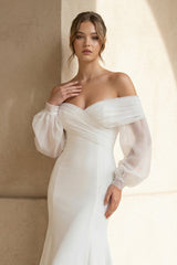 Mermaid Off The Shoulder Satin Wedding Dress in White