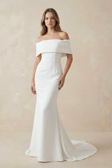 Mermaid Off-The-Shoulder Satin Wedding Dress in White