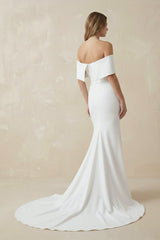Mermaid Off-The-Shoulder Satin Wedding Dress in White