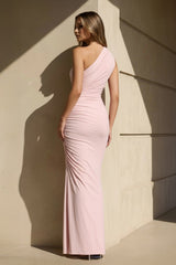 Mermaid One Shoulder Maxi Dress in Pink