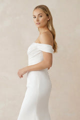 Mermaid Pearls Off-the-Shoulder Wedding Dress in White