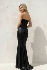 Mermaid Ruched Metallic Maxi Dress in Black
