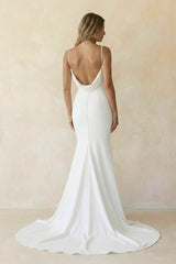 Mermaid Satin Backless Sweep Train Wedding Dress in White