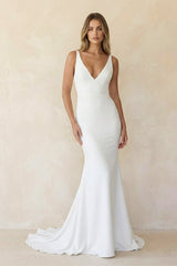Mermaid Satin Backless Sweep Train Wedding Dress in White