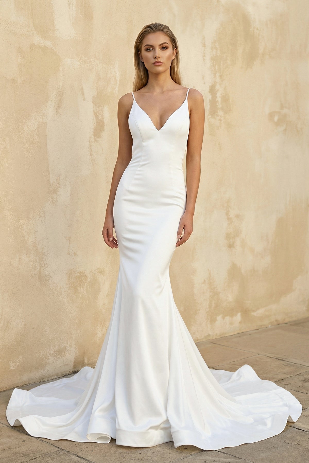 Mermaid Satin Sleeveless Wedding Dresses in White