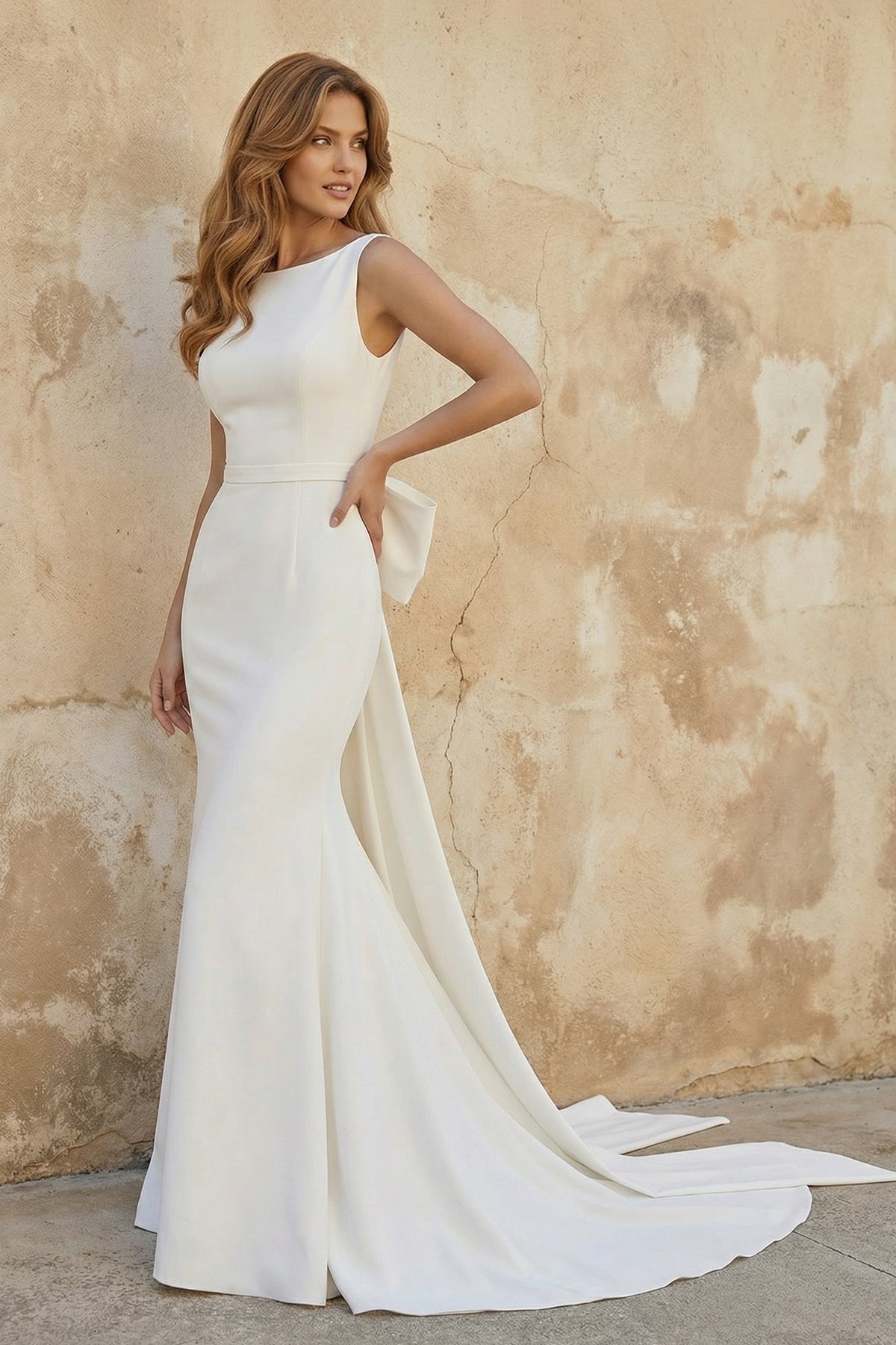 Mermaid Satin Wedding Dress With Bow in Ivory