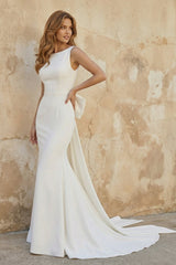 Mermaid Satin Wedding Dress With Bow in Ivory
