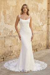 Mermaid Satin Wedding Dress With Lace in Ivory
