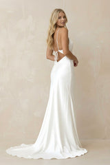 Mermaid Satin White Spaghetti Straps Wedding Dress
