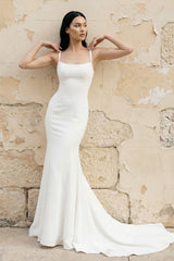 Mermaid Square Neck Backless Satin Wedding Dresses