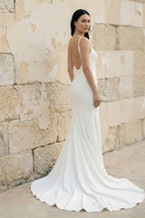 Mermaid Square Neck Backless Satin Wedding Dresses