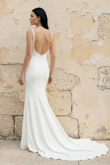 Mermaid Square Neck Backless Satin Wedding Dresses